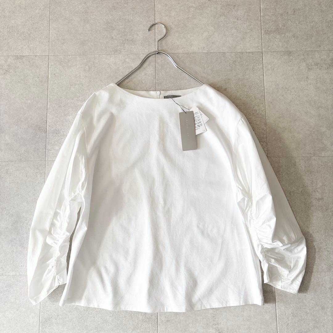 新品未使用タグ付✨️セオリーリュクス 異素材ギャザー長袖ブラウス 38 白
