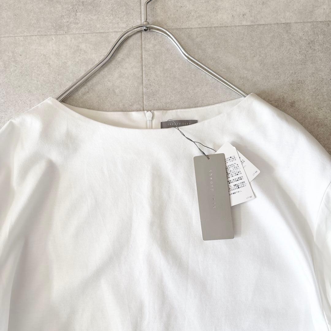 新品未使用タグ付✨️セオリーリュクス 異素材ギャザー長袖ブラウス 38 白
