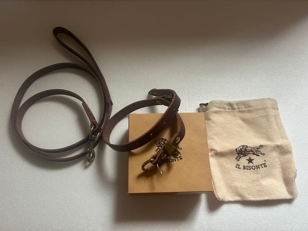 IL BISONTE 犬用品　茶　イルビゾンテ ドッグ　リード　首輪　セット