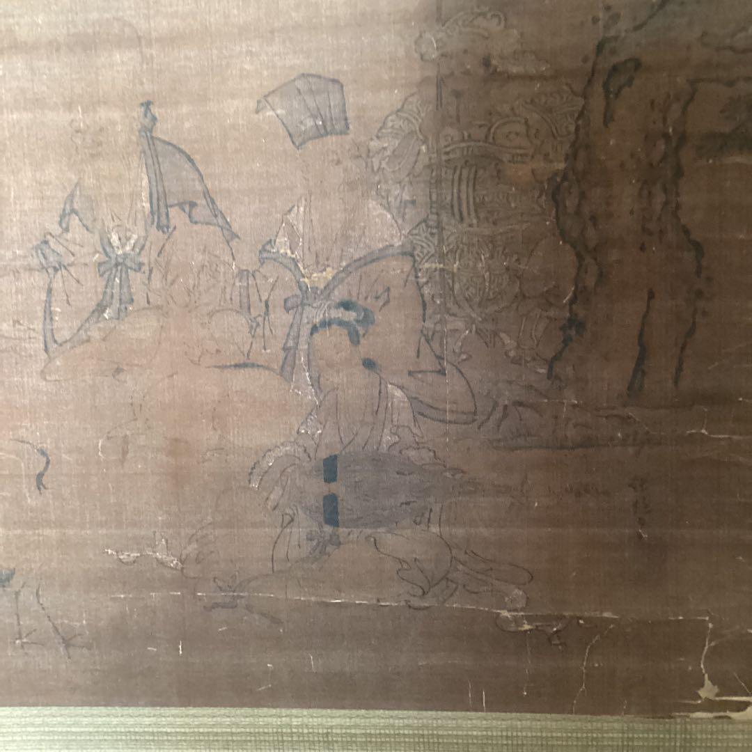 狩野探信　　絹本着色　七福神之図　　軸先木　合箱　掛軸一幅 レアな作品