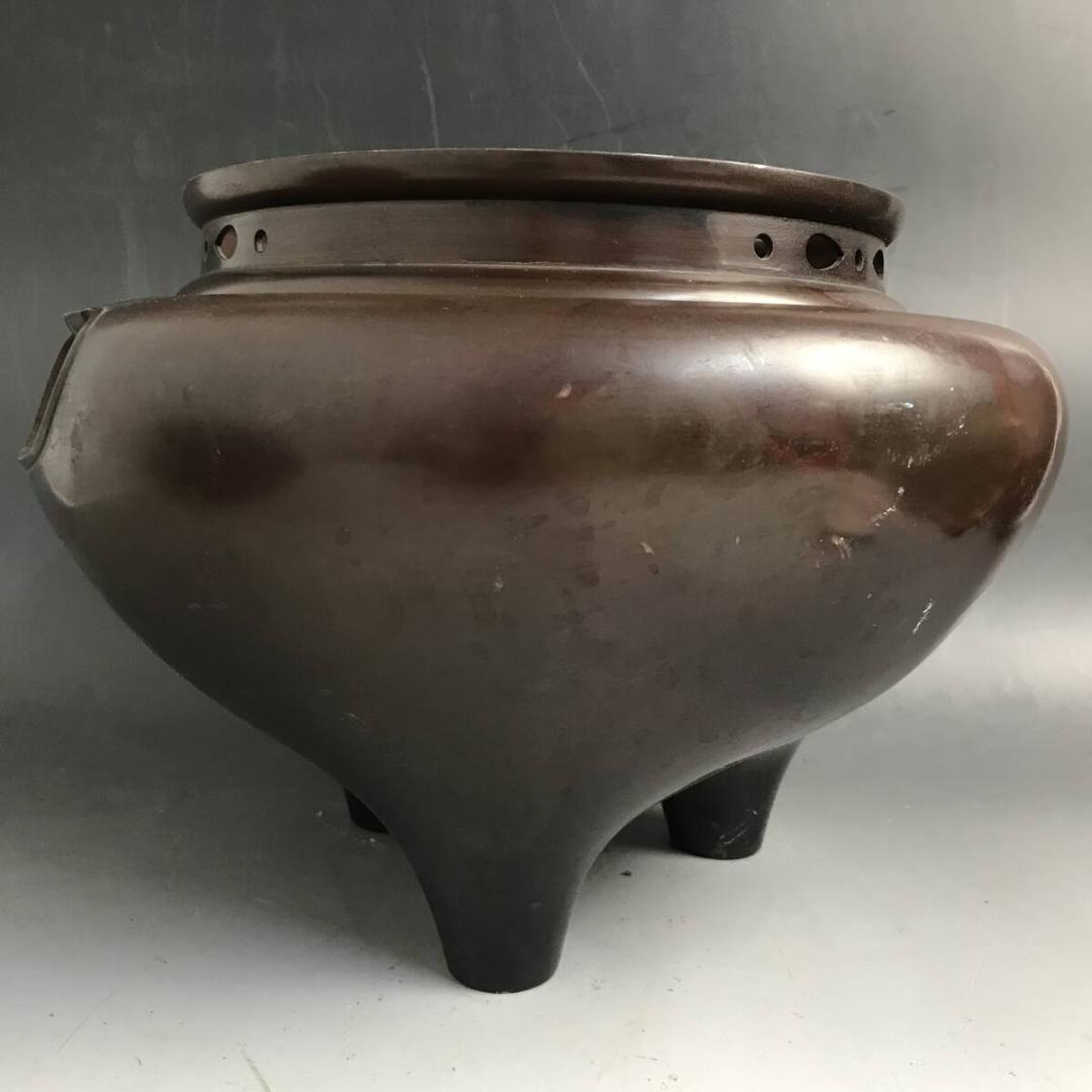 鬼面風炉 風炉師/市ノ瀬宗定 唐銅 鉄釜/銘無し 朝鮮風炉釜 真鍮蓋