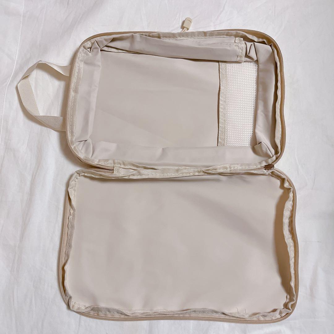 旅行用圧縮袋 3袋 セット 布製 圧縮袋 旅行 衣類 トラベルポーチ クリーム