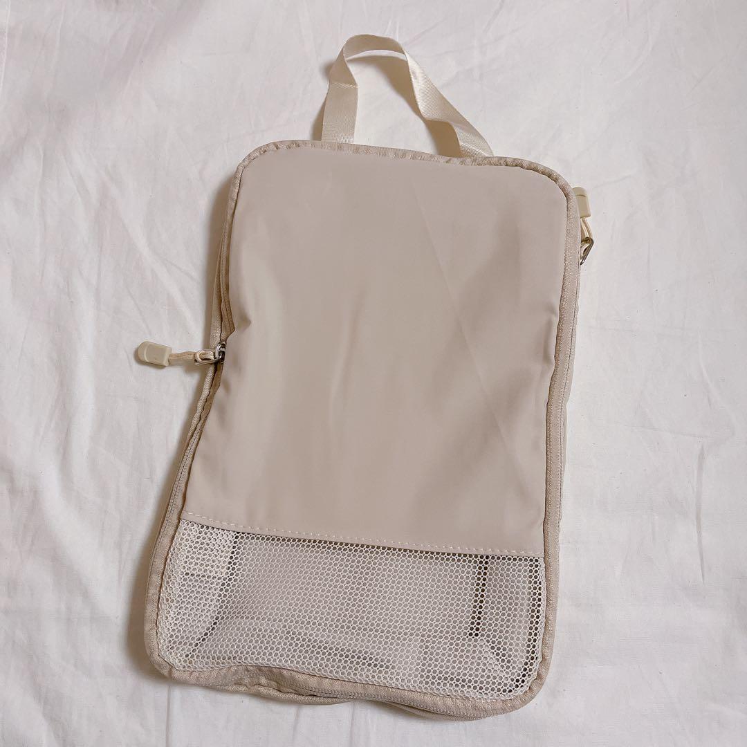 旅行用圧縮袋 3袋 セット 布製 圧縮袋 旅行 衣類 トラベルポーチ クリーム