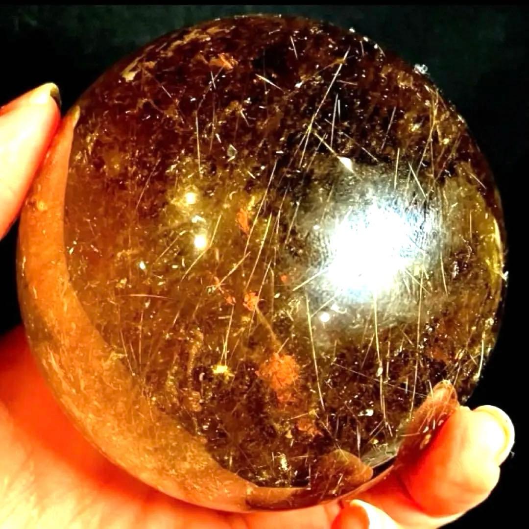 超特大　75mm ゴールドスモーキールチルクォーツ　金針水晶　パワーストーン