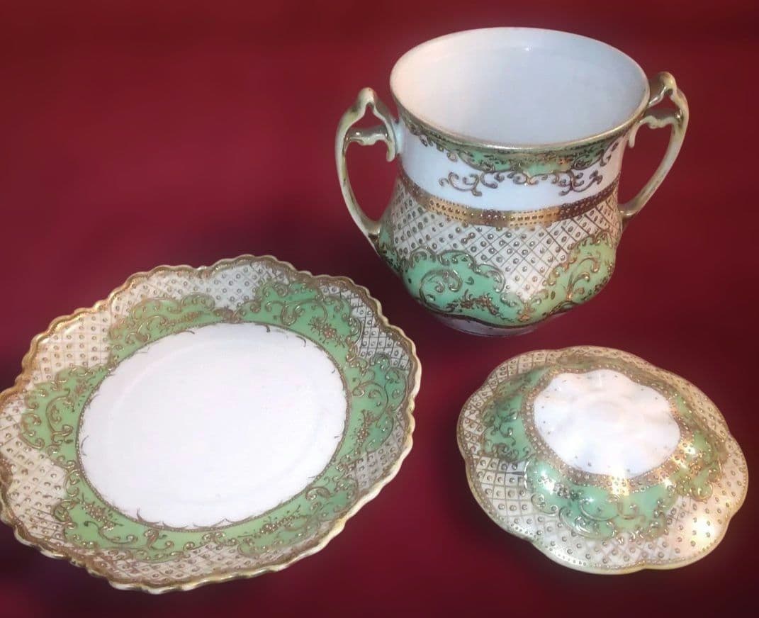 希少 オールドノリタケ メイプルリーフ印 蓋 皿付き 器