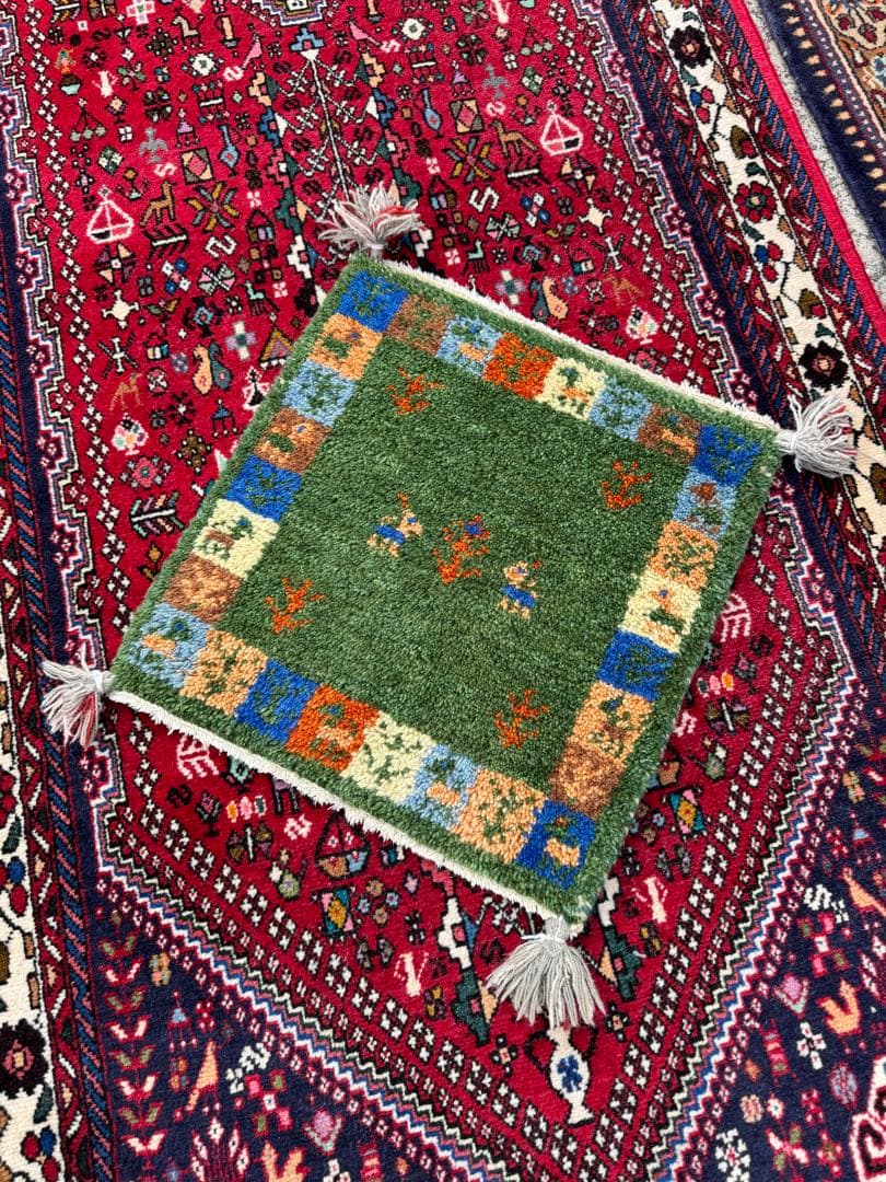 光*様 イラン製 手織りギャッベ 3枚セット 緑×ベージュ×赤 幸せの木 ウール