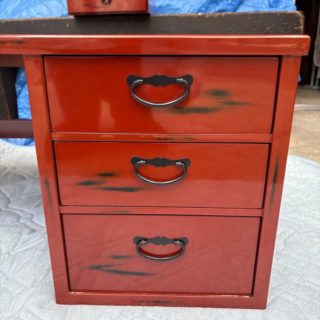 根来塗　島安汎工芸　木製文机　朱塗　昭和レトロ　古民具　学習机