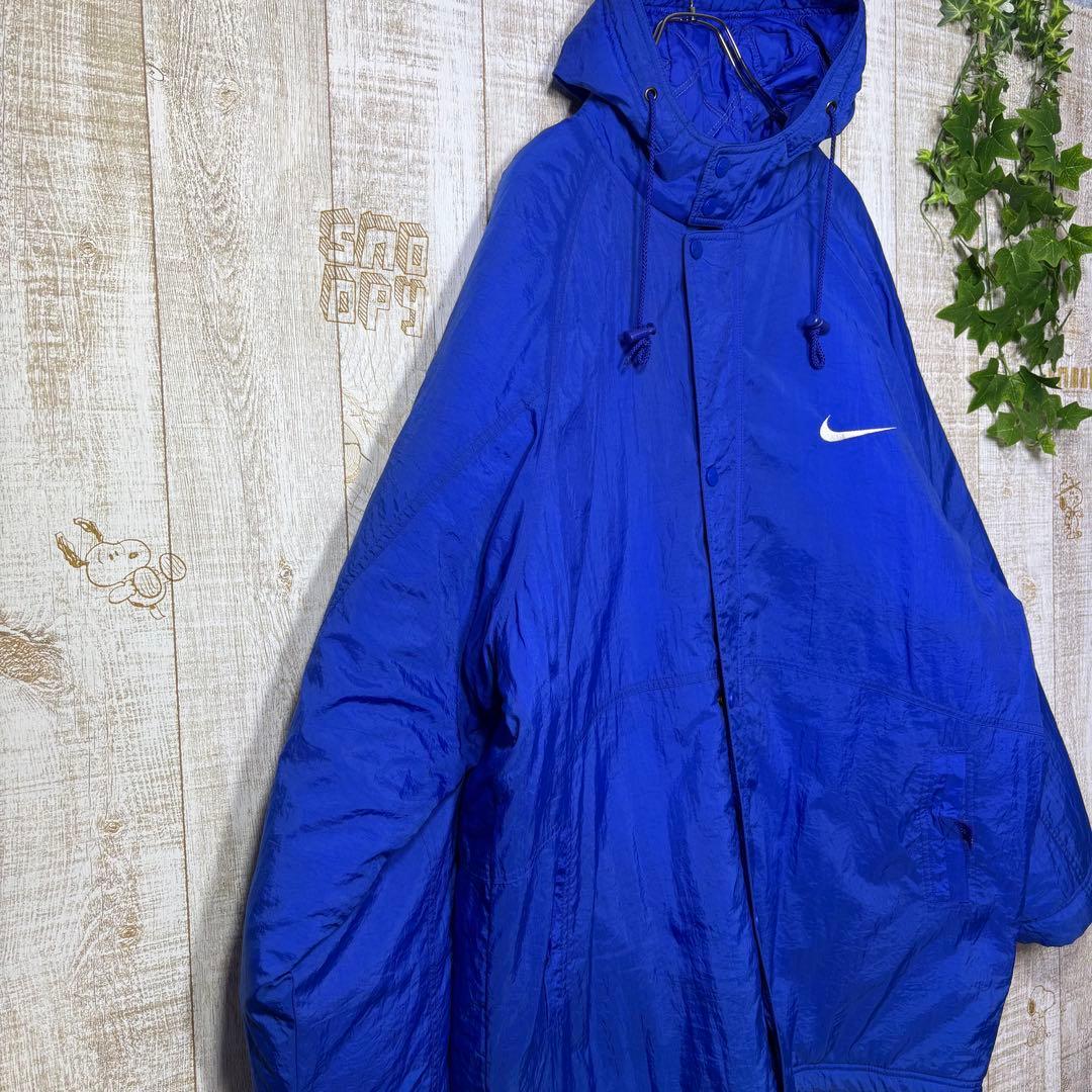 ナイキ 白タグ ナイロンジャケット ロゴ刺繍　ベンチコート 青　XXL