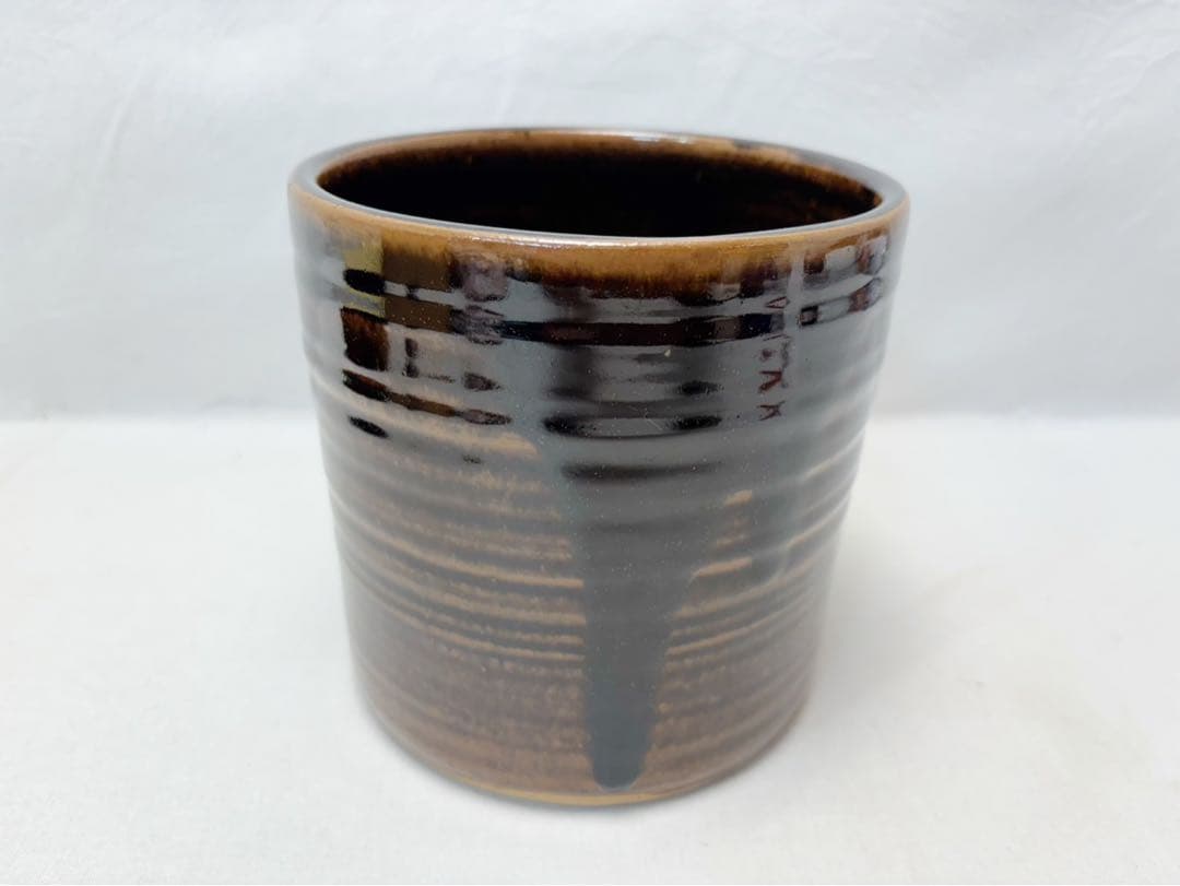 ほぼ未使用 茶道具 鎌倉窯 柿釉 一重口水指 塗蓋 水差し 陶印 共箱