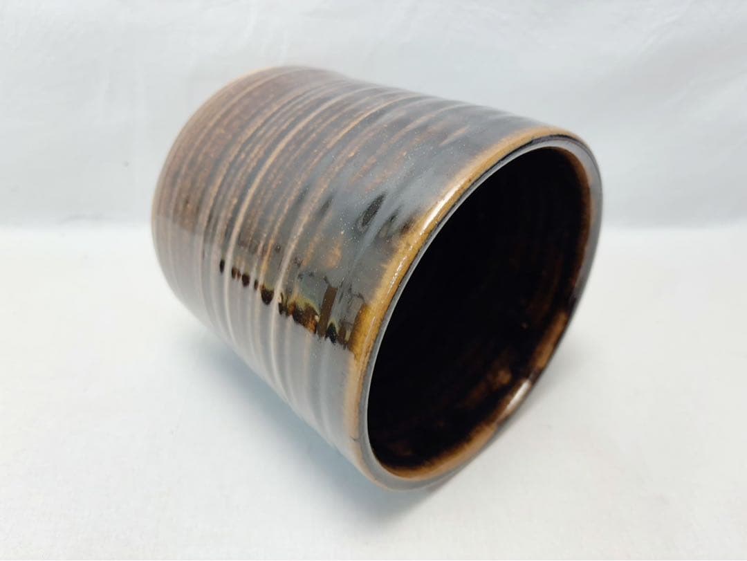 ほぼ未使用 茶道具 鎌倉窯 柿釉 一重口水指 塗蓋 水差し 陶印 共箱