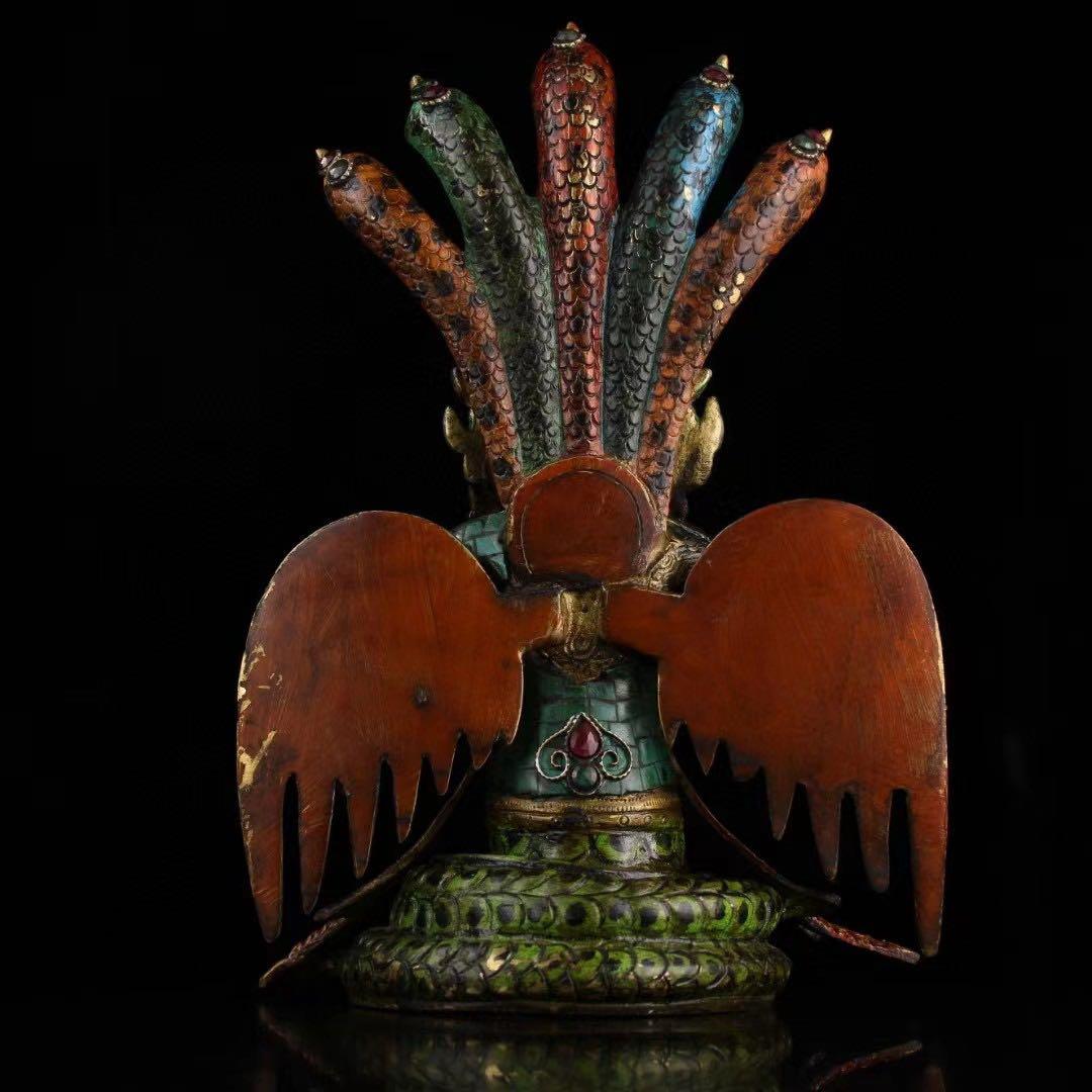 旧蔵、チベット寺院入手、精銅、手作り、宝石象眼、彩色蒔絵、密宗、竜樹菩薩仏像一尊