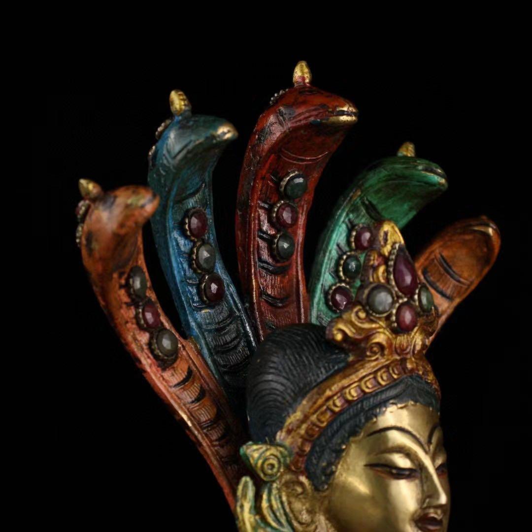 旧蔵、チベット寺院入手、精銅、手作り、宝石象眼、彩色蒔絵、密宗、竜樹菩薩仏像一尊