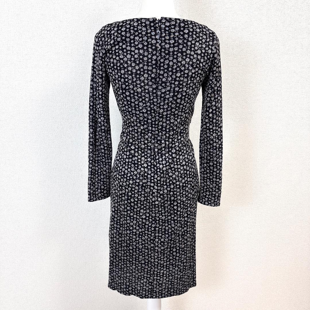 【美品】 kay me 長袖ワンピース 絞り 9 ブラック 総柄 小花柄