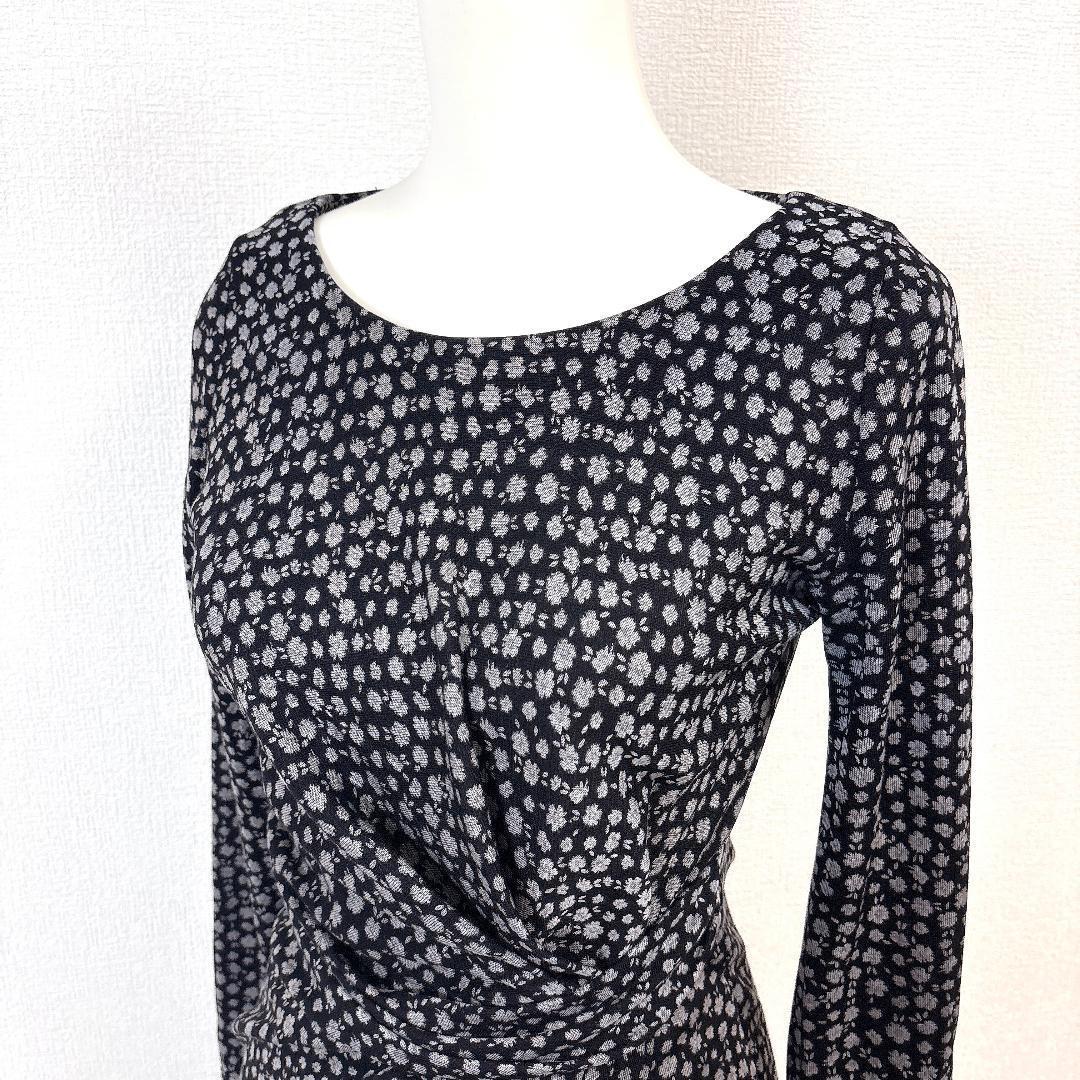 【美品】 kay me 長袖ワンピース 絞り 9 ブラック 総柄 小花柄