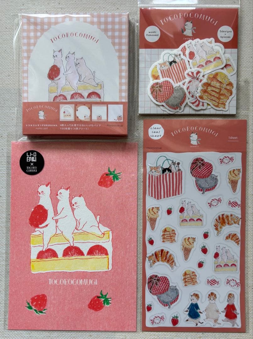 トコロコムギ古川紙工　メモ　ポストカード　和紙フレークシール　透明シール　セット