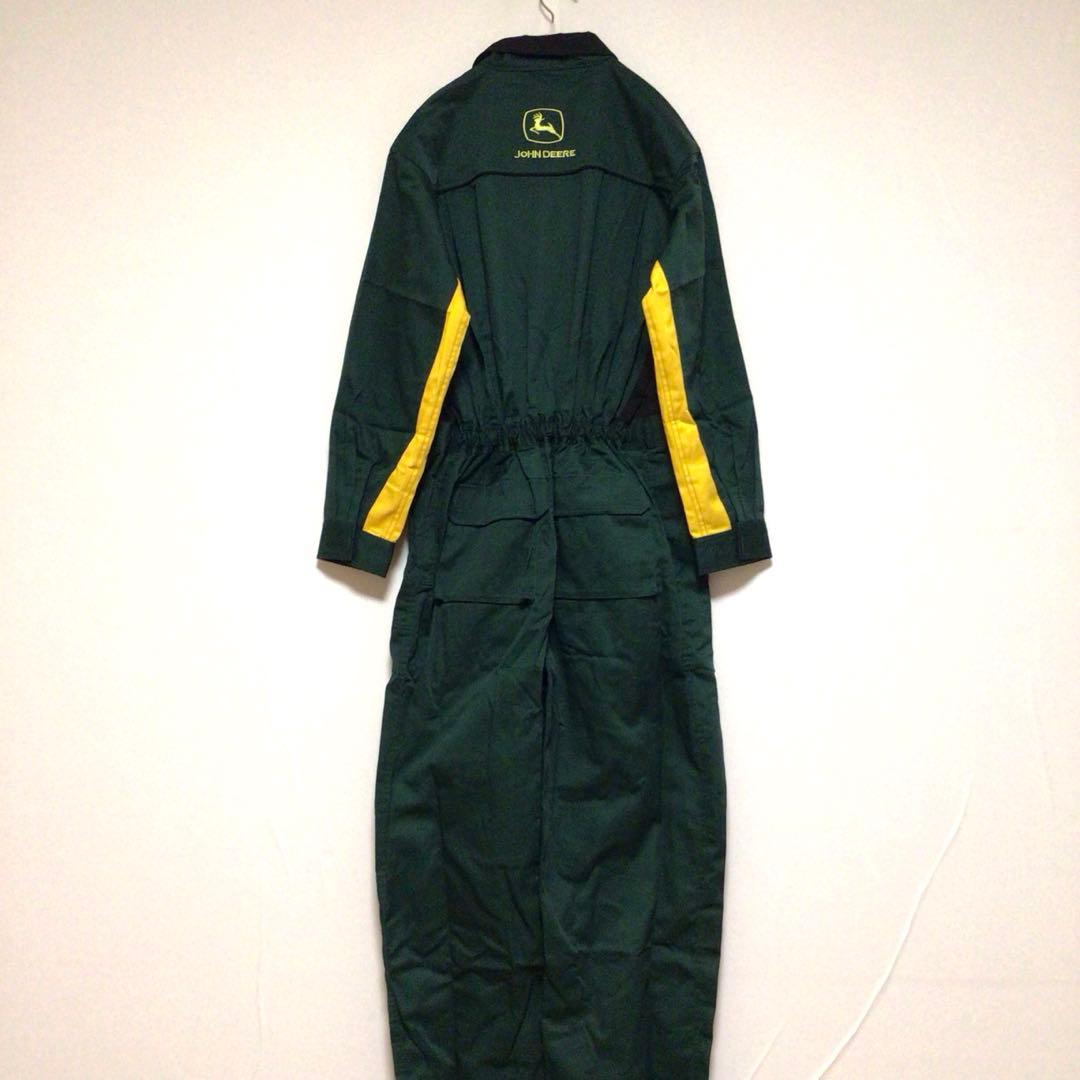 新品 JOHN DEERE つなぎ オールインワン 刺繍 作業着 緑黄 L