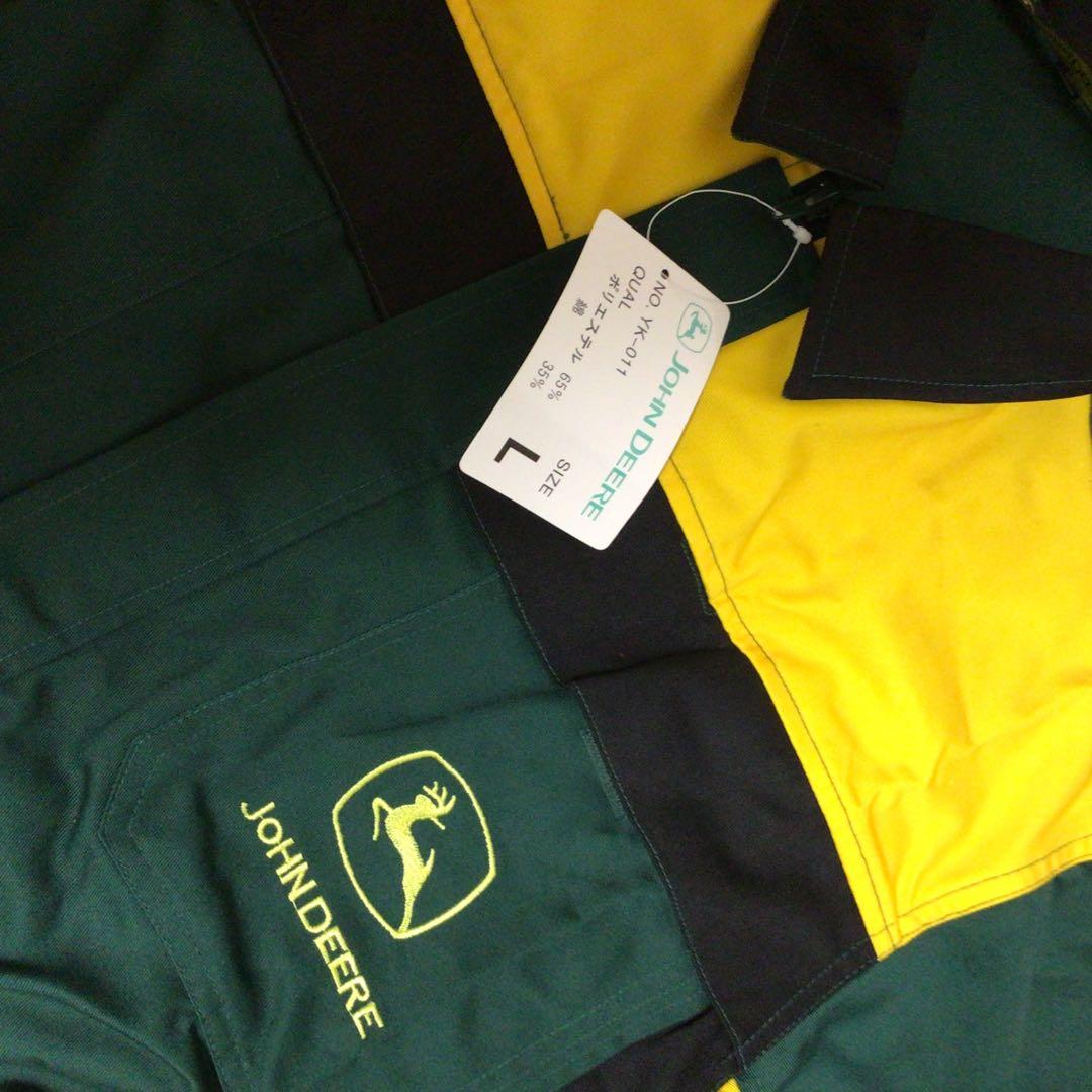 新品 JOHN DEERE つなぎ オールインワン 刺繍 作業着 緑黄 L