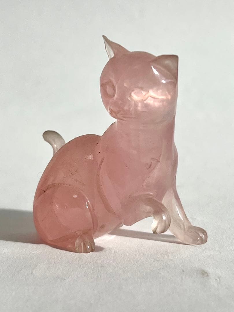 レトロ ねこの彫り物 ローズクォーツ 天然石 こまねこ ビンテージ