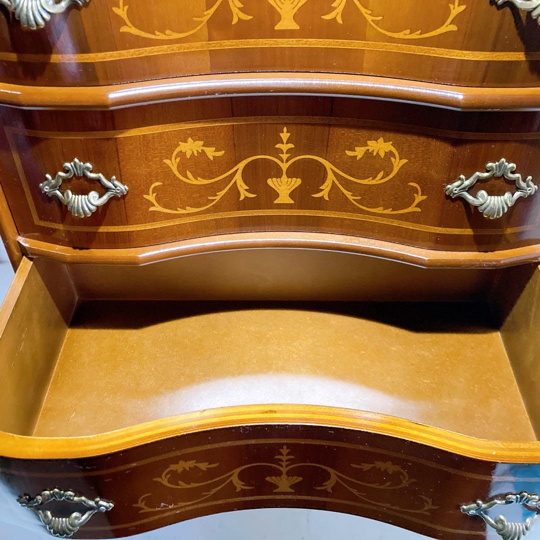 イタリア製 アンティーク 象嵌細工 猫脚 3段チェスト