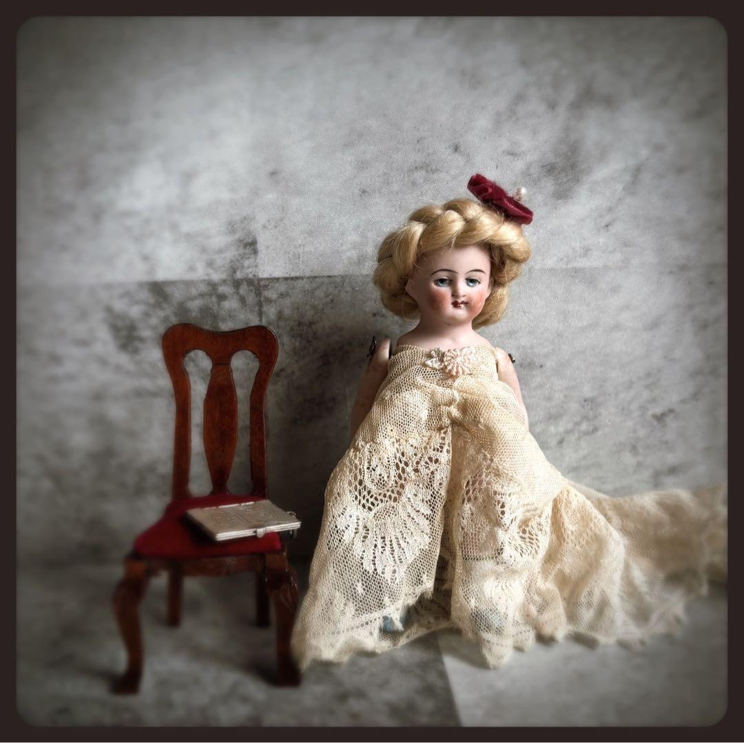 アンティーク 青い目の少女オールビスクドール ミニョネット