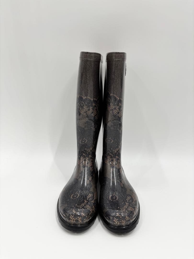 【VALENTINO】レインブーツ　ブラック　ベージュ　レース柄　38サイズ