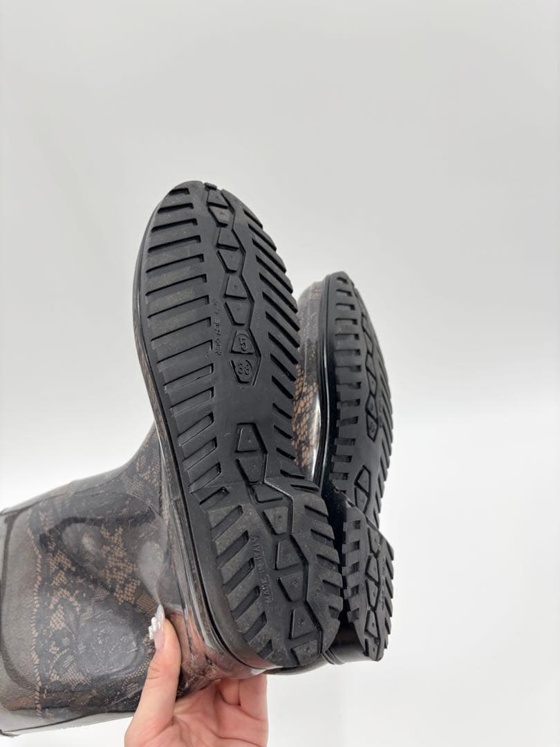 【VALENTINO】レインブーツ　ブラック　ベージュ　レース柄　38サイズ