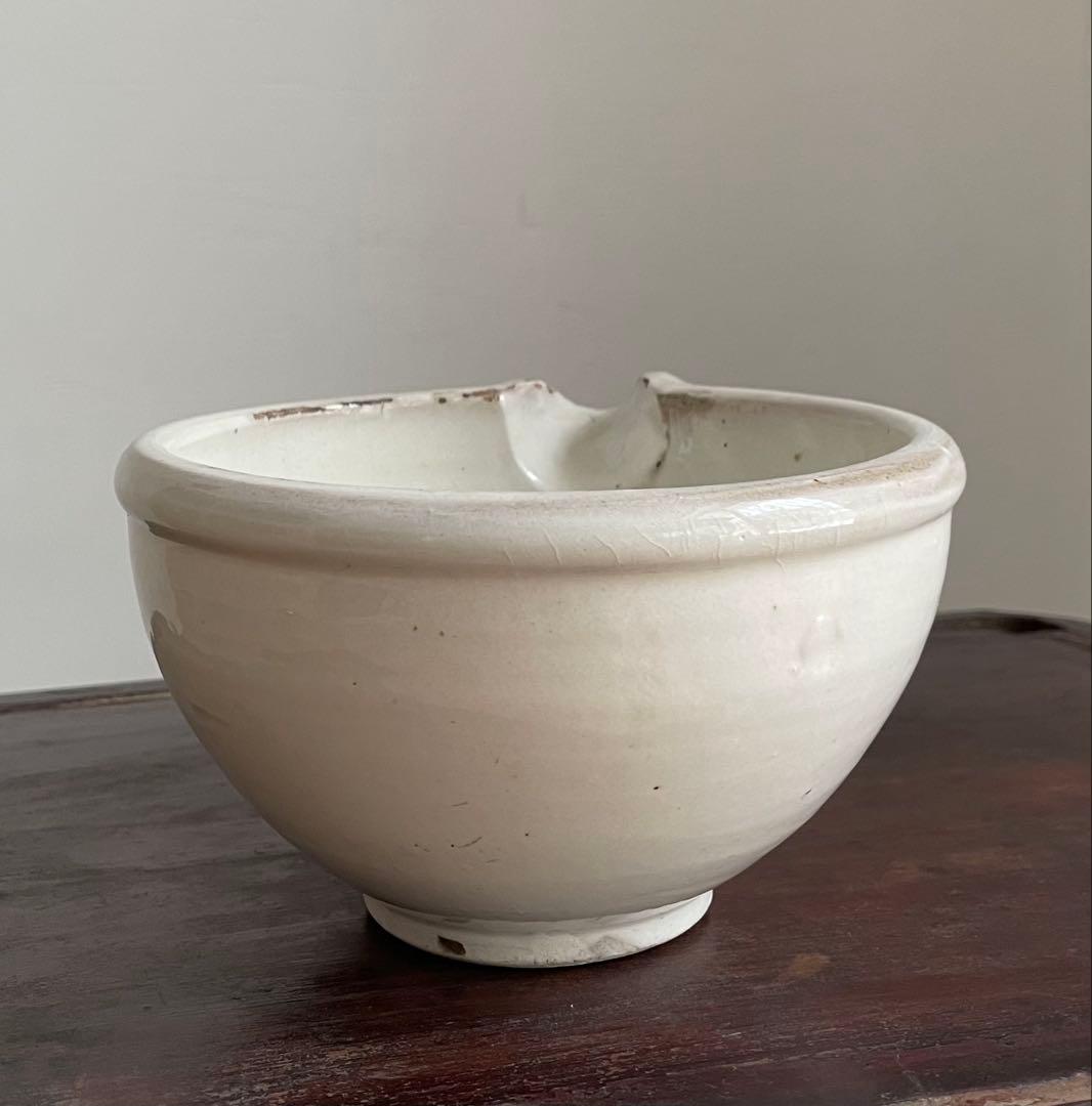 時代　平清水 白釉片口　鉢　陶器　酒器　民藝　骨董　花器　アンティーク