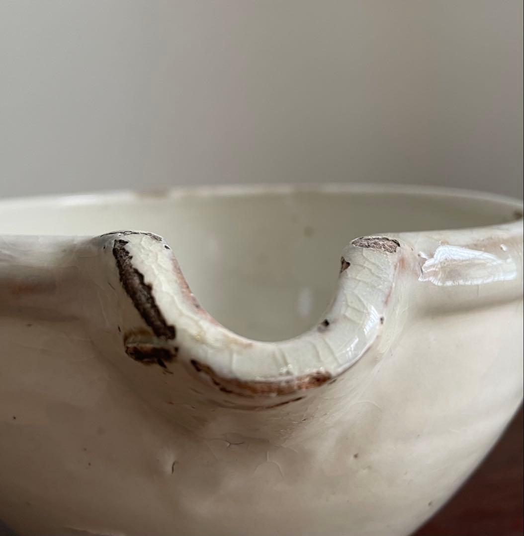 時代　平清水 白釉片口　鉢　陶器　酒器　民藝　骨董　花器　アンティーク