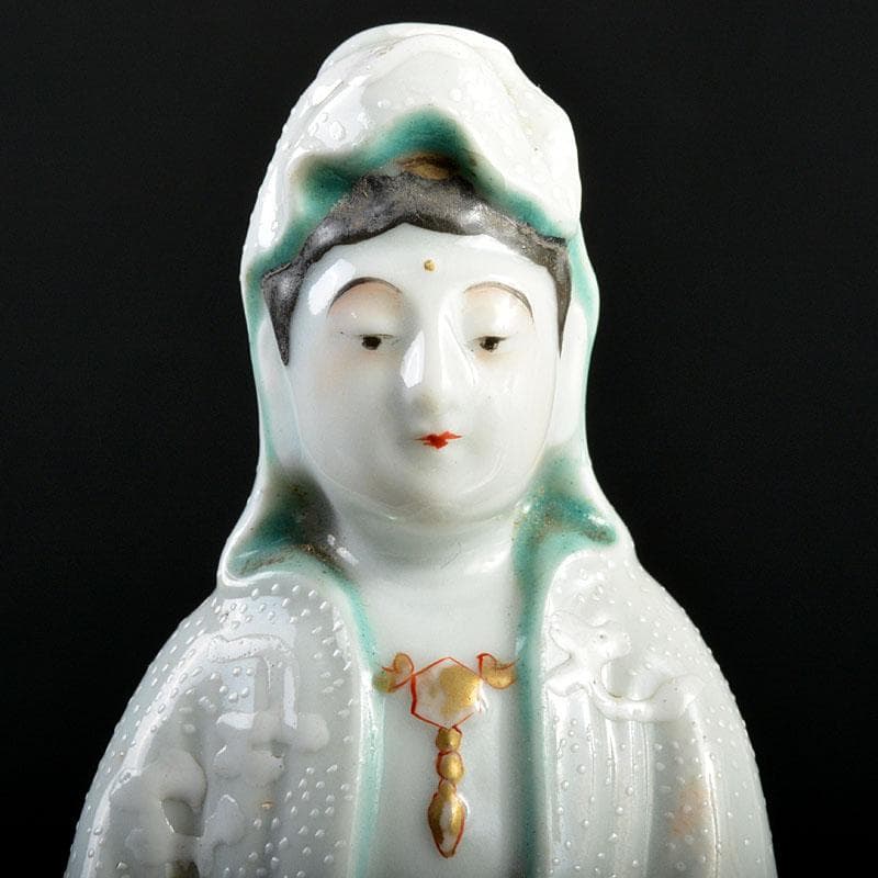 九谷焼　古九谷　 色絵白粒　観音像　仏像　置物　時代箱付　V　R4530