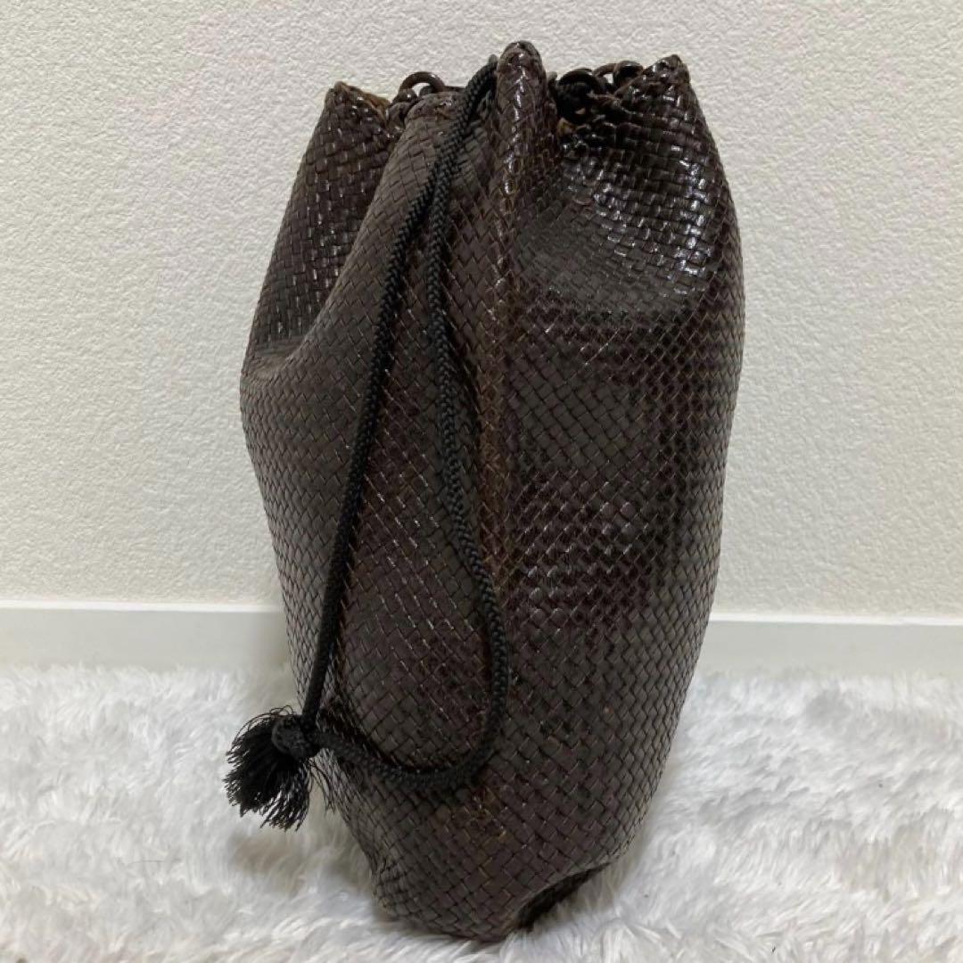 美品♡ JURGEN LEHL レザー 巾着 メッシュ バッグ ダークブラウン