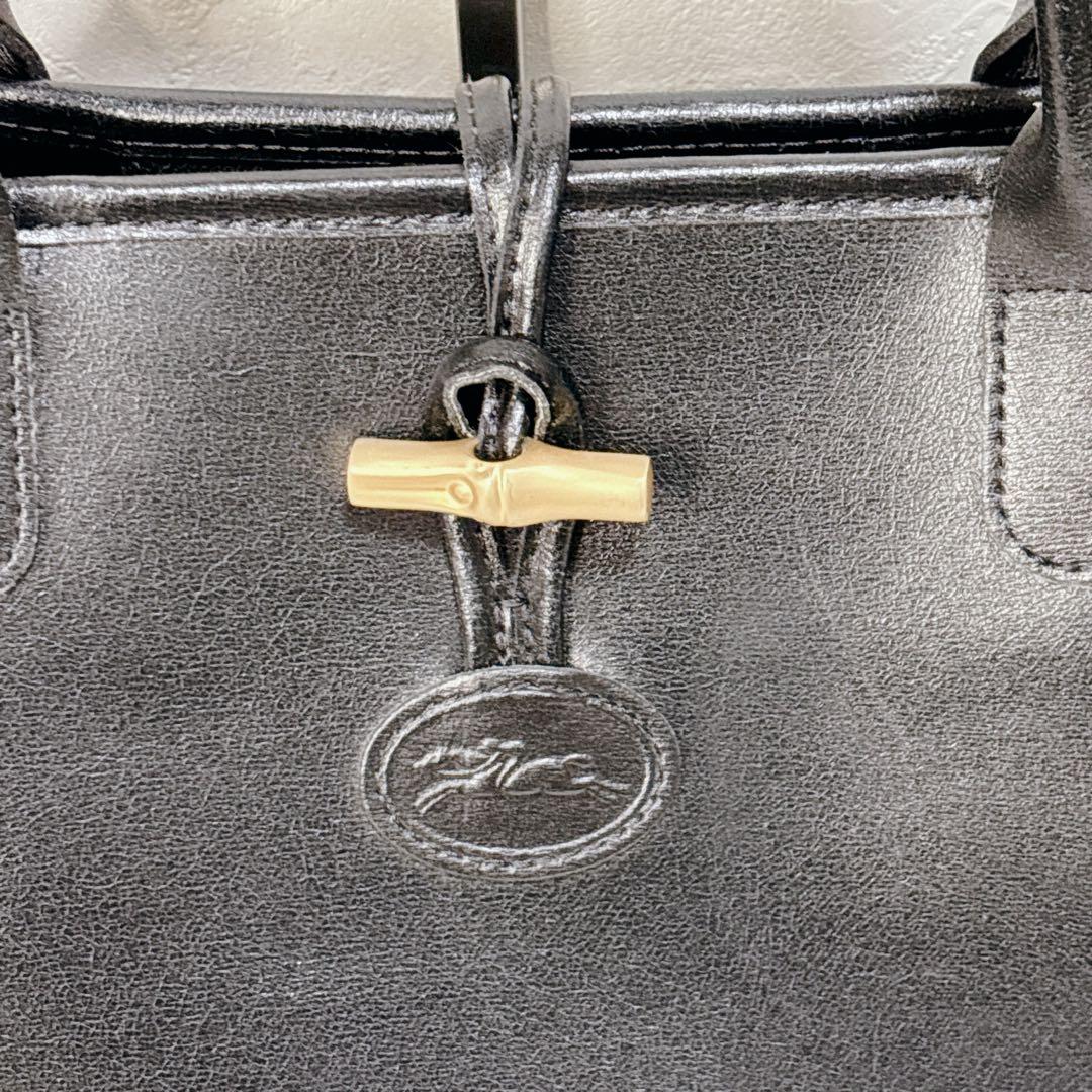 未使用に近い 極美品 LONGCHAMP ロゾ レザー トートバッグ 黒