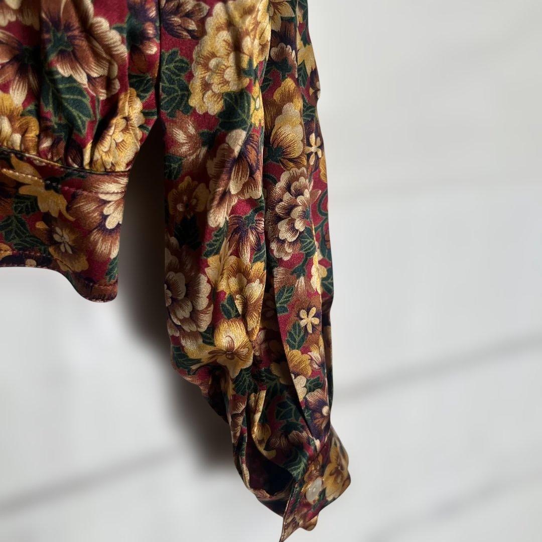 ヴィンテージ　LOEWE 花柄　クロップドシャツ　肩パッド　シルク100%