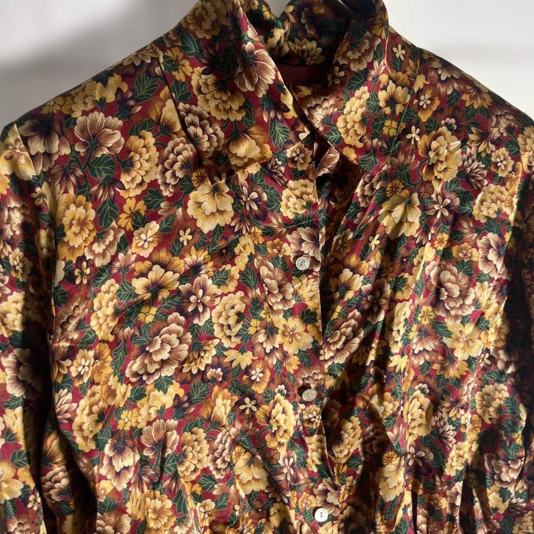 ヴィンテージ　LOEWE 花柄　クロップドシャツ　肩パッド　シルク100%