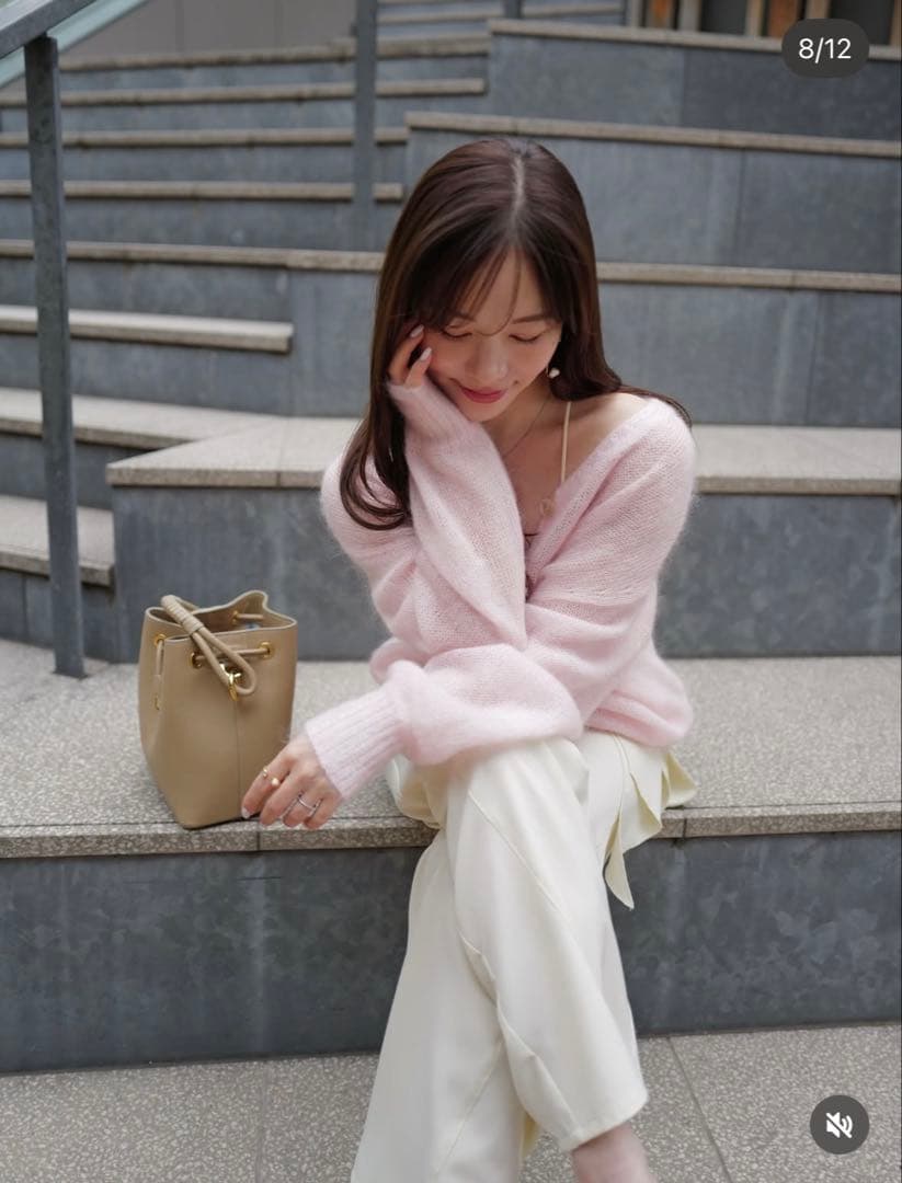 新品・タグ付き＊Aimeine シアーモヘヤロゴ刺繍カーディガン(ピンク)