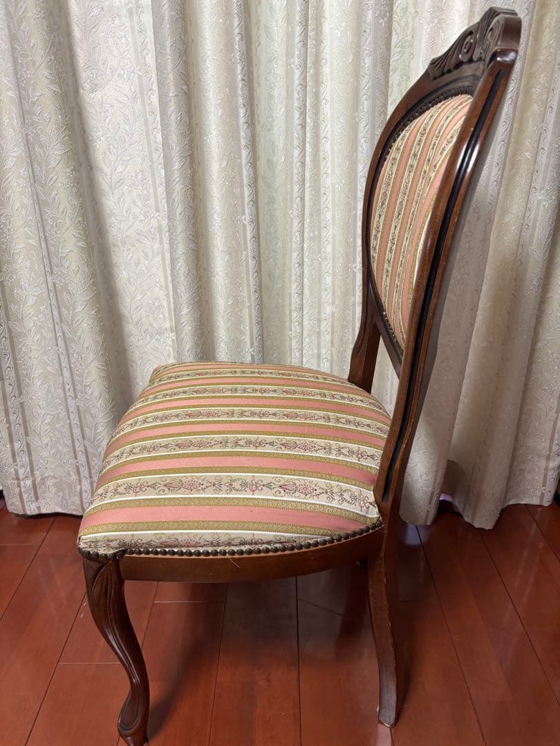 クラシックスタイル 木製チェア ピンクストライプ