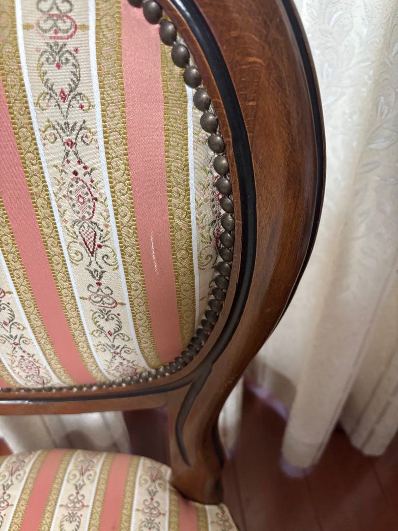 クラシックスタイル 木製チェア ピンクストライプ