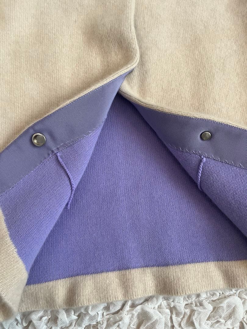 美品　ELENDEEK ラクーンミックスダブルカーディガン　アイボリーパープル