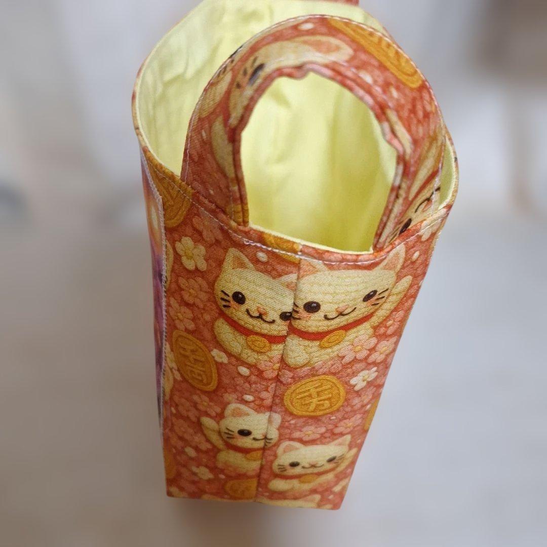 激レアねこパネル生地　ハンドメイド　ミニバック　布バスケット