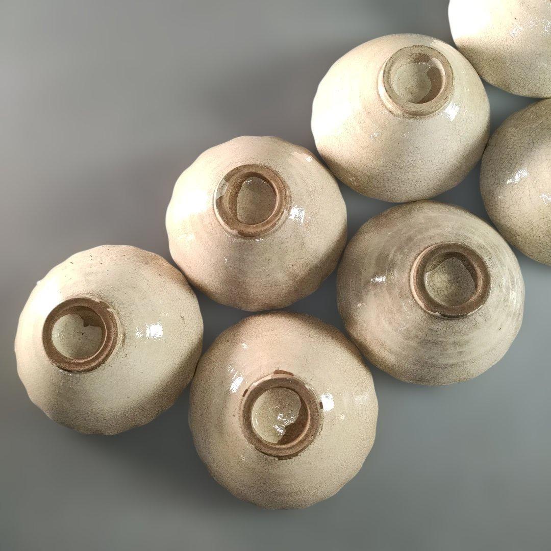 A1346-4/織部向日葵文茶碗揃10客/小鉢/向付/銘々皿/飾鉢/懐石道具/