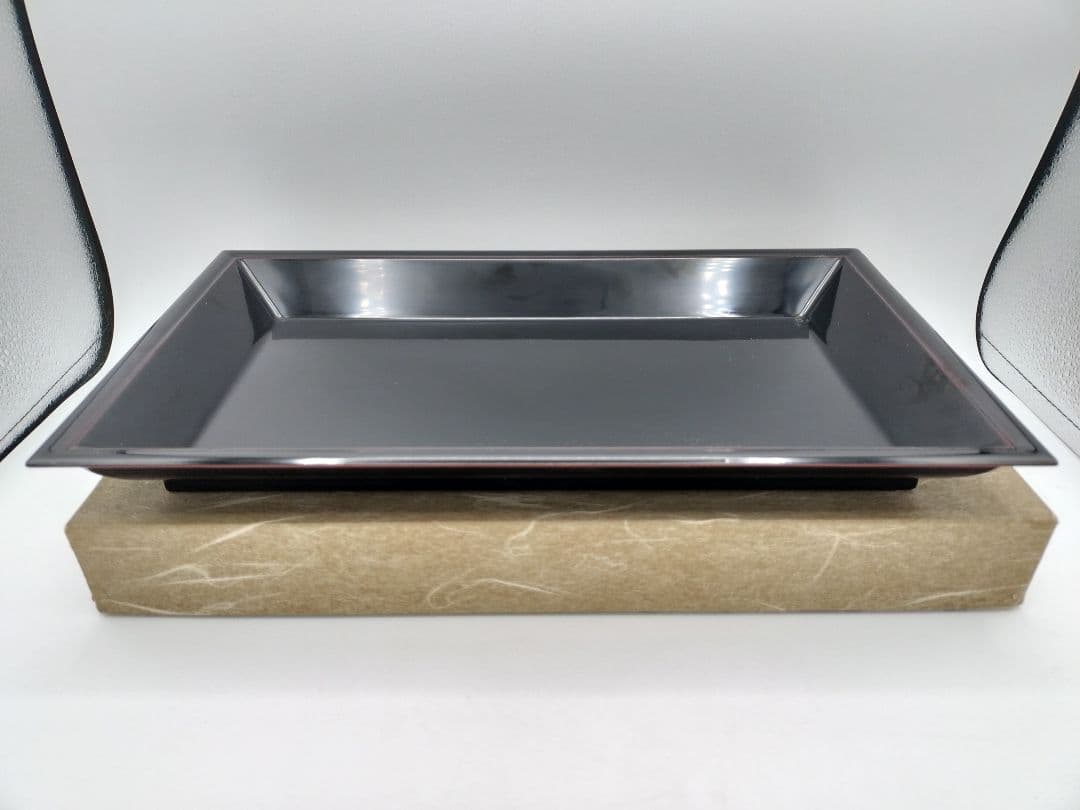 c856茶歌舞伎セット 真塗盆 棗５ケ 袱紗朱 名乗紙　4点セット 古物