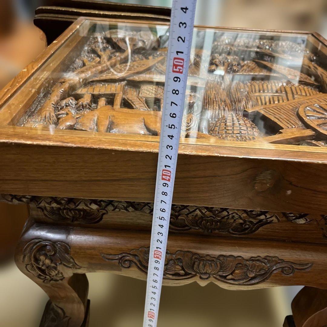 レトロ アジアン民芸 木彫り彫刻 サイドテーブル