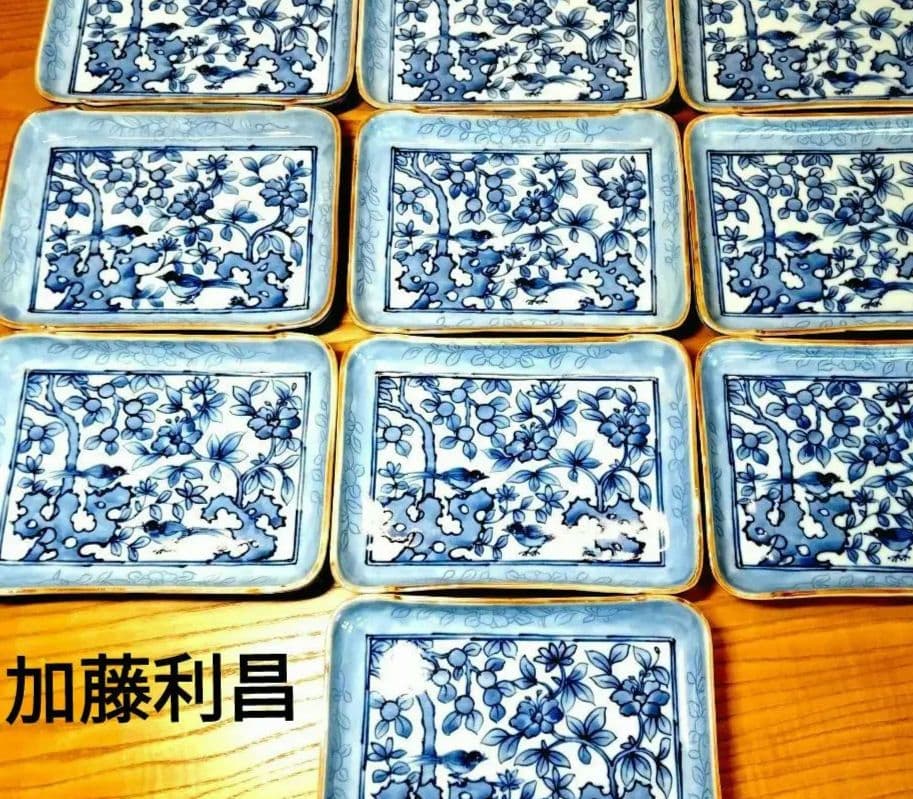 ☆ 加藤利昌 清水焼 角皿10客