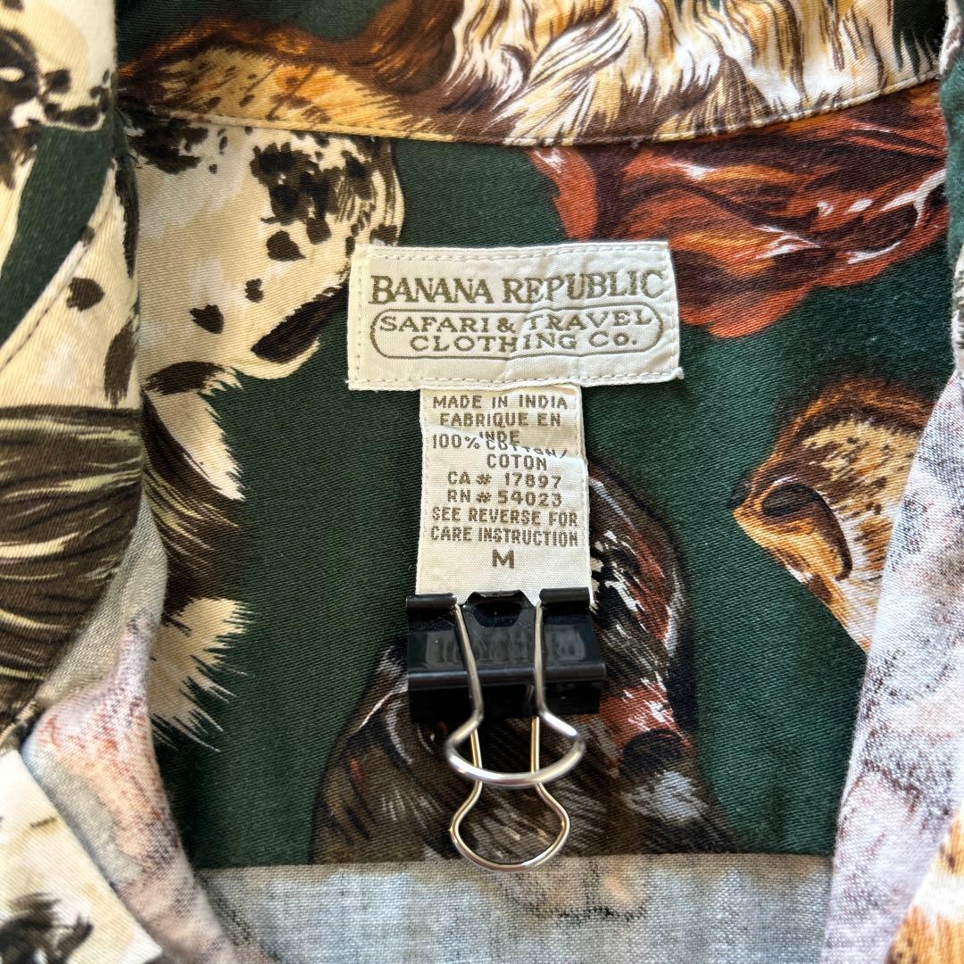 希少 バナナリパブリック sizeM犬 総柄 古着 シャツ 80-90年代