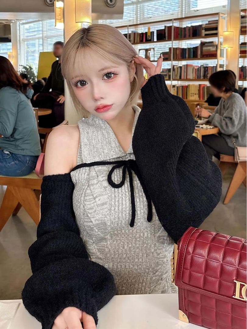 新品タグ付 ダーリッチ ショートボレロニットミニワンピース FLサイズ グレー