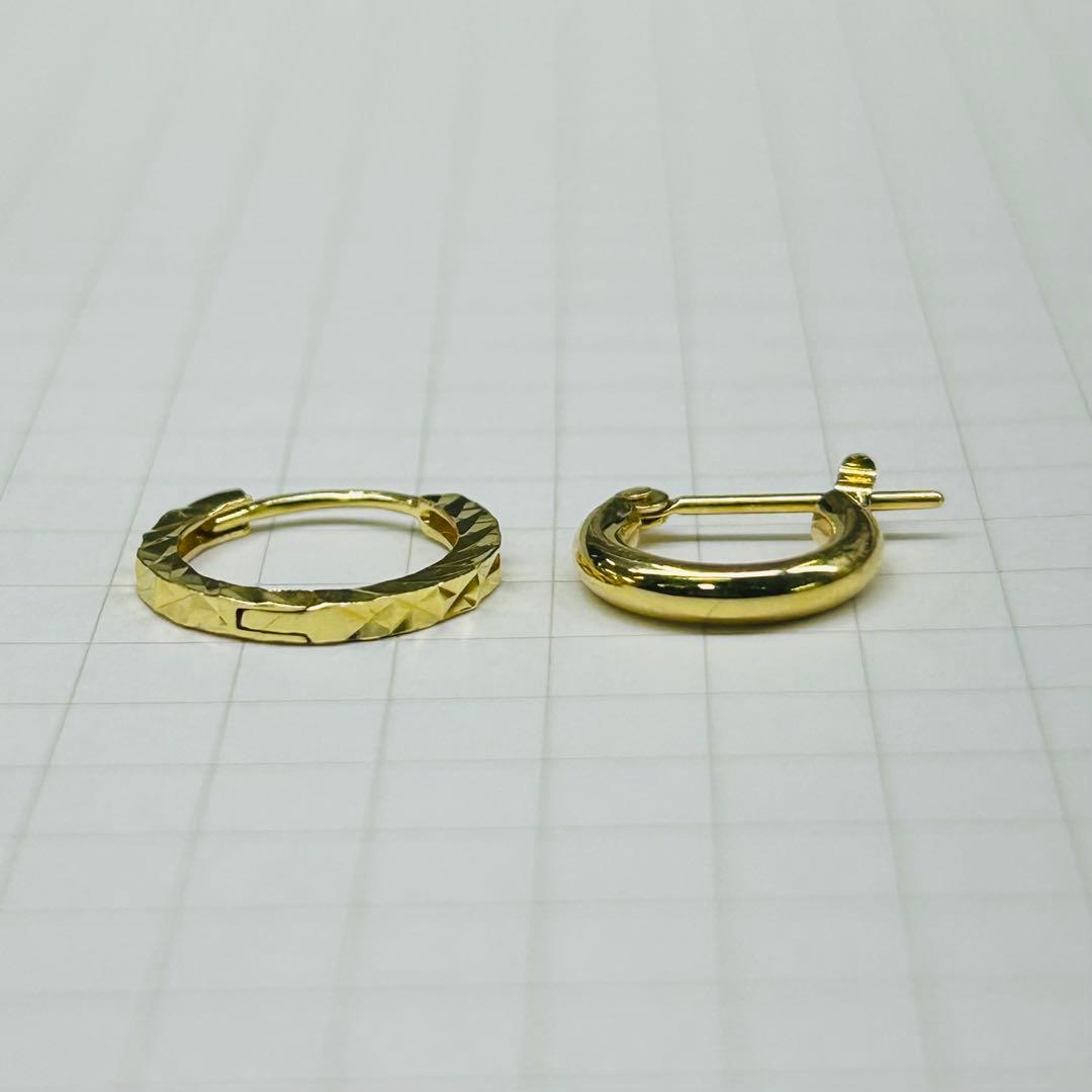 18金　デザインフープ　シンプルフープ　ピアス　片耳用　2個セット　小さめ