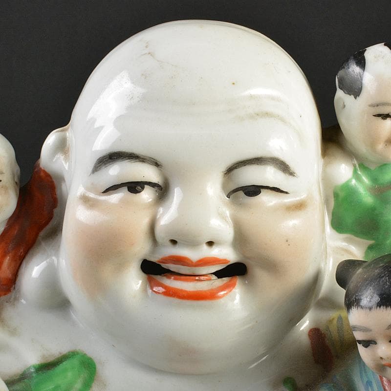 中国　景徳鎮　粉彩　布袋唐子像　置物　V　R7372
