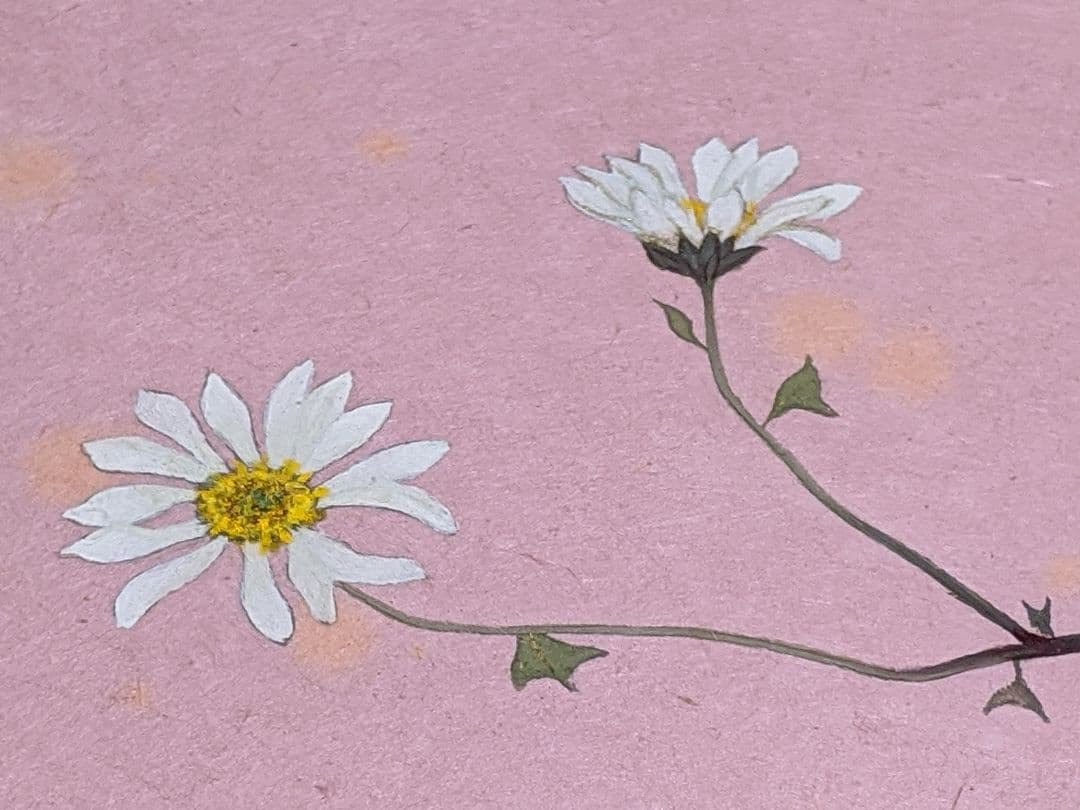 扇画「紅葉」下枯れの菊 寒菊 (日本画)