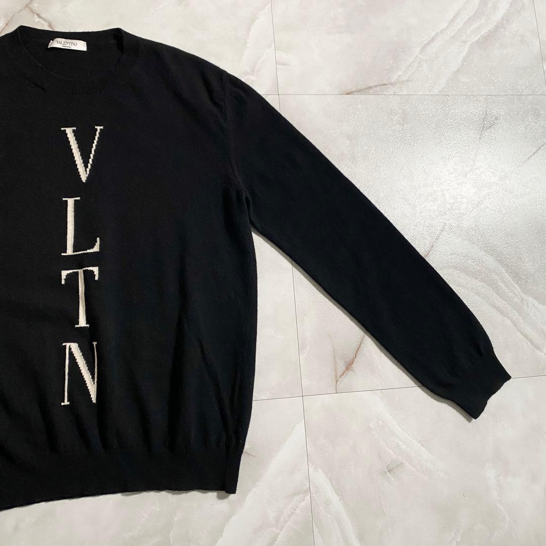 A18554 美品 ヴァレンティノ ウールカシミヤ VLTNロゴニット 黒 M