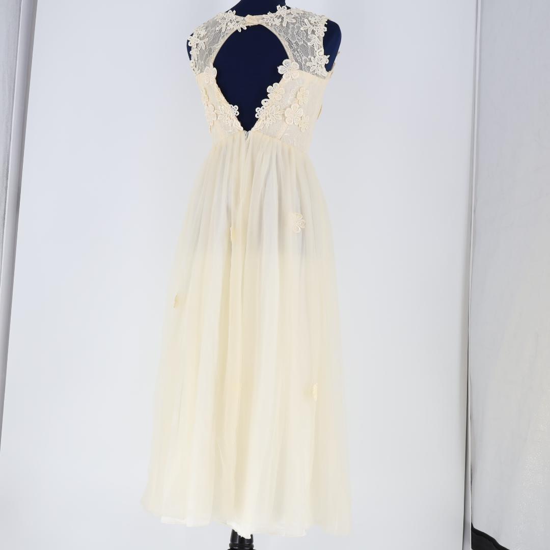 【美品 社交ダンス衣装】アイボリー ワンピースドレス レース フリル