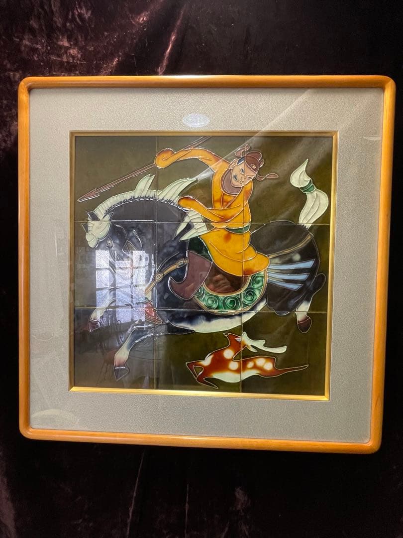 値下げ/エネルギーの高い　陶板画　中国騎馬武者　62 × 72厚さ4センチ